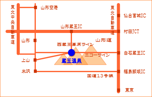蔵王温泉までの地図（ろばた）